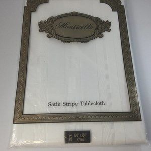 Monticello Satin Rectangular White Stripe Tablecloth 60 x 84